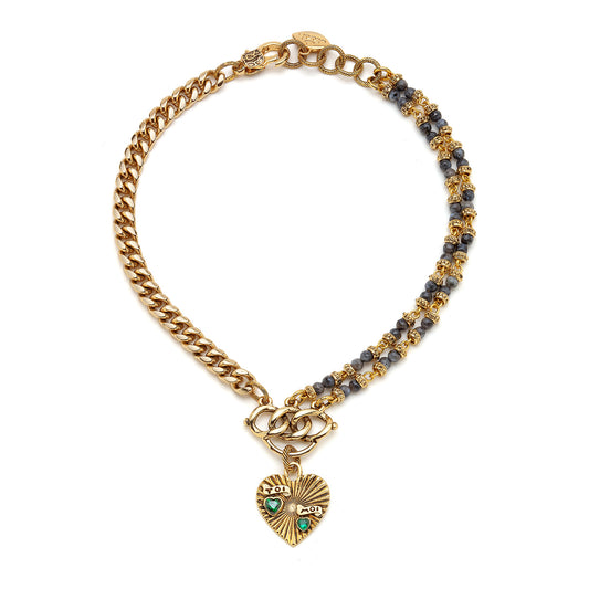 22 karat gold plated brass, black labradorite, crystal necklace.   Length: 40cm